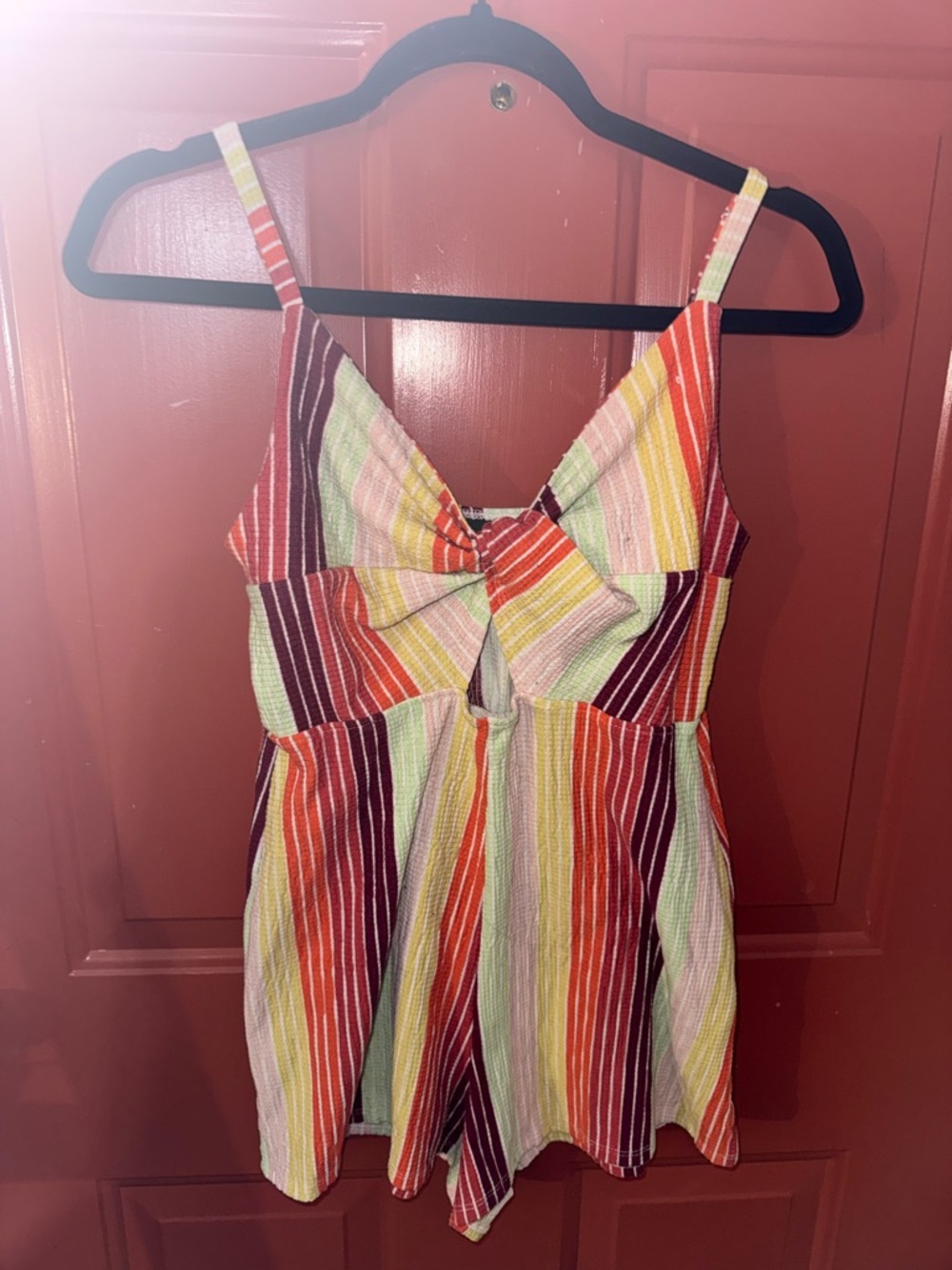 wild fable Multicolor Striped Kids Romper in Red, Yellow, Green, Purple